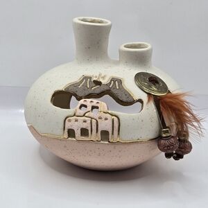 VTG Aljesa Ceramic Double Vase Desert Pottery Mexican Tealight Candleholder